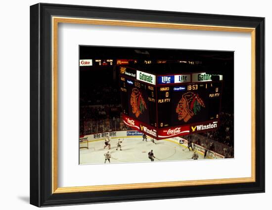 High angle view of ice hockey players in action, Chicago, Cook County, Illinois, USA-null-Framed Photographic Print