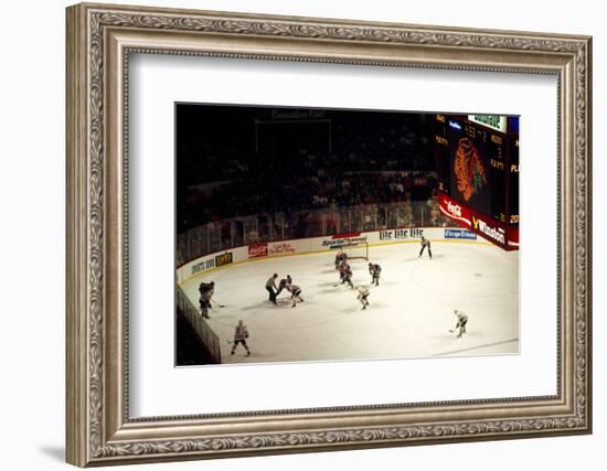 High angle view of ice hockey players in action, Chicago, Cook County, Illinois, USA-null-Framed Photographic Print