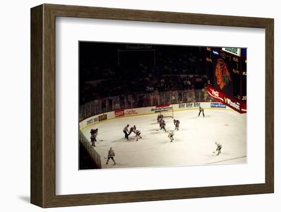 High angle view of ice hockey players in action, Chicago, Cook County, Illinois, USA-null-Framed Photographic Print