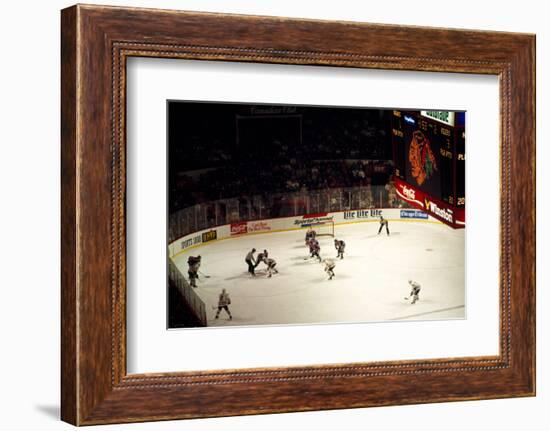 High angle view of ice hockey players in action, Chicago, Cook County, Illinois, USA-null-Framed Photographic Print