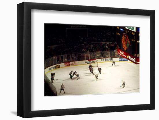 High angle view of ice hockey players in action, Chicago, Cook County, Illinois, USA-null-Framed Photographic Print