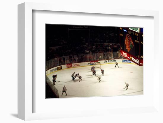 High angle view of ice hockey players in action, Chicago, Cook County, Illinois, USA-null-Framed Photographic Print