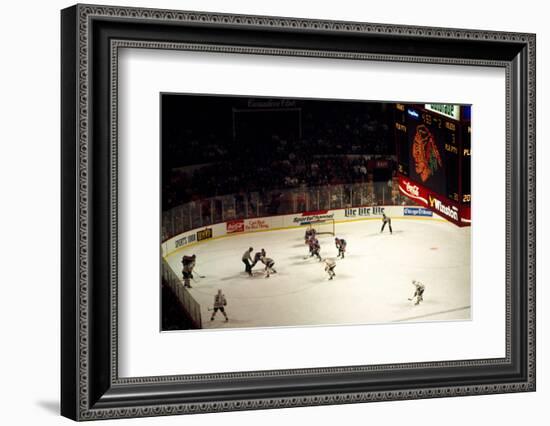 High angle view of ice hockey players in action, Chicago, Cook County, Illinois, USA-null-Framed Photographic Print