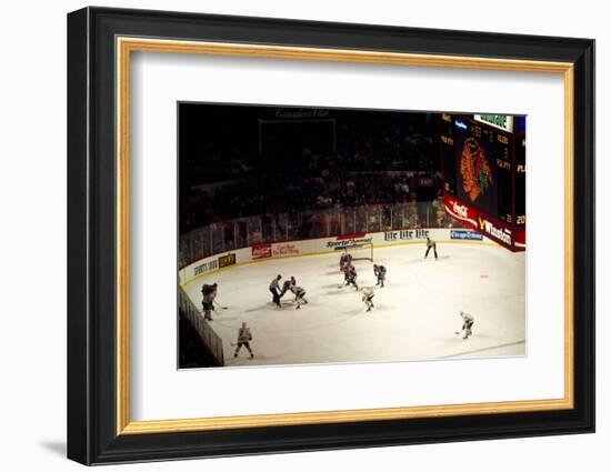 High angle view of ice hockey players in action, Chicago, Cook County, Illinois, USA-null-Framed Photographic Print