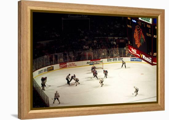 High angle view of ice hockey players in action, Chicago, Cook County, Illinois, USA-null-Framed Premier Image Canvas