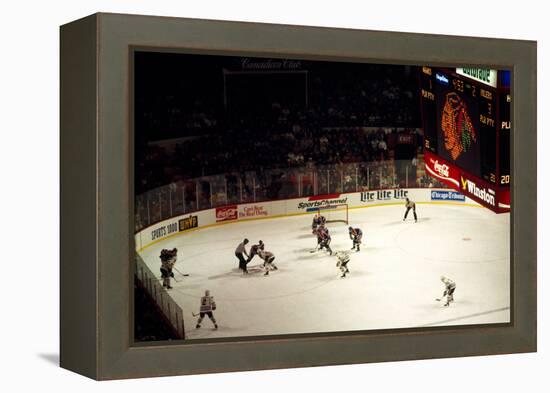 High angle view of ice hockey players in action, Chicago, Cook County, Illinois, USA-null-Framed Premier Image Canvas