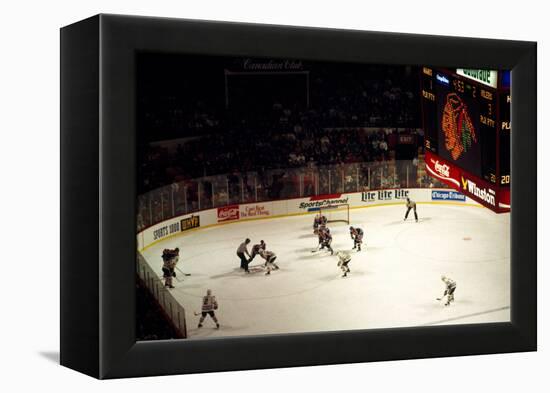 High angle view of ice hockey players in action, Chicago, Cook County, Illinois, USA-null-Framed Premier Image Canvas