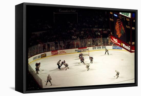 High angle view of ice hockey players in action, Chicago, Cook County, Illinois, USA-null-Framed Premier Image Canvas