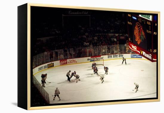 High angle view of ice hockey players in action, Chicago, Cook County, Illinois, USA-null-Framed Premier Image Canvas