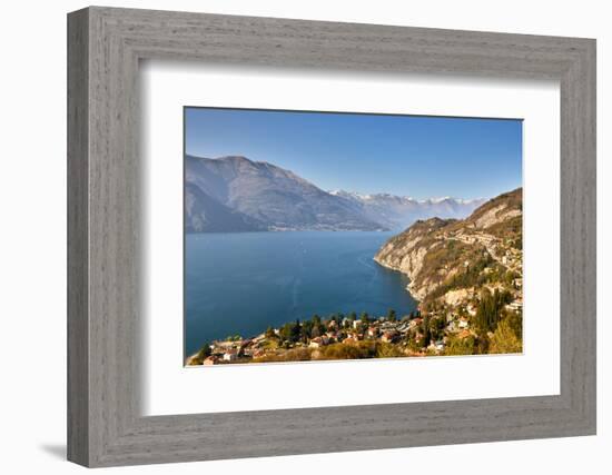 High angle view of Lake Como from Castle Vezio with Varenna and Gittana, Lombardy, Italy-Simon Montgomery-Framed Photographic Print
