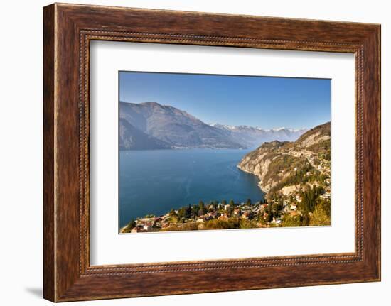 High angle view of Lake Como from Castle Vezio with Varenna and Gittana, Lombardy, Italy-Simon Montgomery-Framed Photographic Print