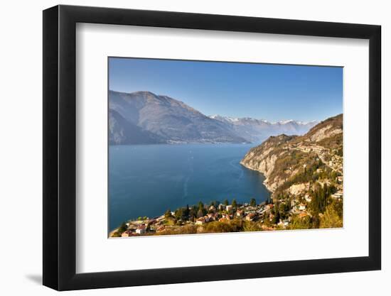 High angle view of Lake Como from Castle Vezio with Varenna and Gittana, Lombardy, Italy-Simon Montgomery-Framed Photographic Print