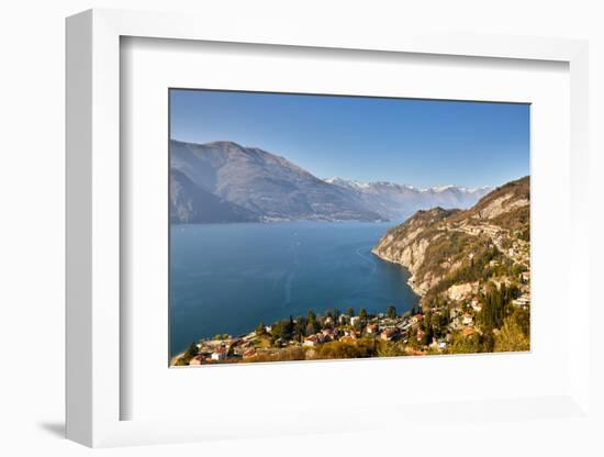 High angle view of Lake Como from Castle Vezio with Varenna and Gittana, Lombardy, Italy-Simon Montgomery-Framed Photographic Print