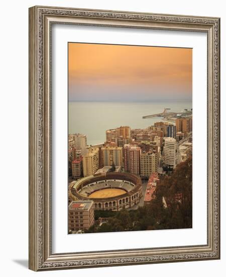 High Angle View of Malaga Cityscape with Bullring and Docks, Andalusia, Spain, Europe-Ian Egner-Framed Photographic Print