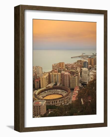 High Angle View of Malaga Cityscape with Bullring and Docks, Andalusia, Spain, Europe-Ian Egner-Framed Photographic Print