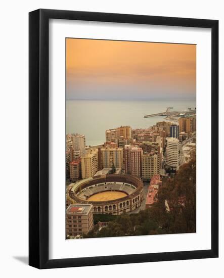 High Angle View of Malaga Cityscape with Bullring and Docks, Andalusia, Spain, Europe-Ian Egner-Framed Photographic Print