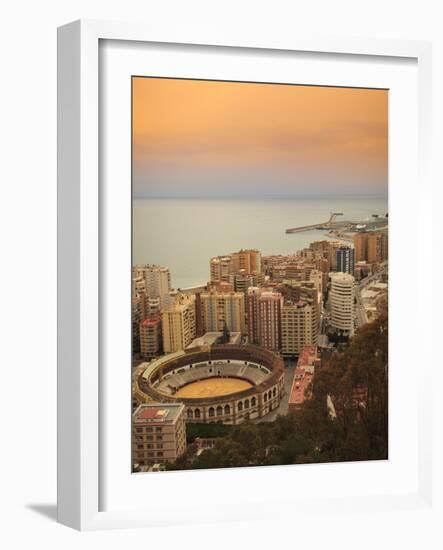 High Angle View of Malaga Cityscape with Bullring and Docks, Andalusia, Spain, Europe-Ian Egner-Framed Photographic Print