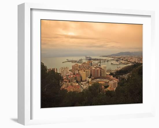 High Angle View of Malaga Cityscape with Bullring and Docks, Andalusia, Spain, Europe-Ian Egner-Framed Photographic Print