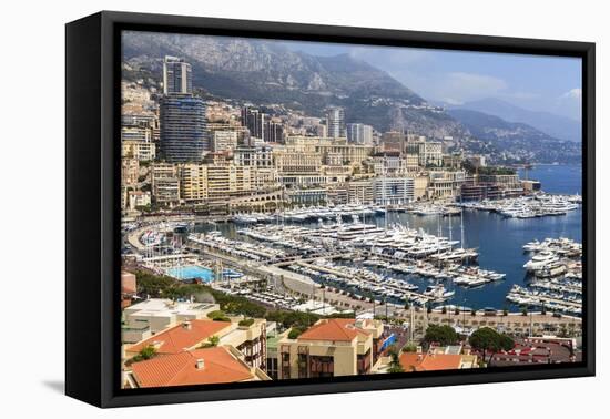 High Angle View of Monaco and Harbour, Monaco, Mediterranean, Europe-Amanda Hall-Framed Premier Image Canvas