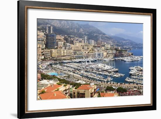 High Angle View of Monaco and Harbour, Monaco, Mediterranean, Europe-Amanda Hall-Framed Photographic Print