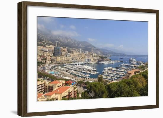 High Angle View of Monaco and Harbour, Monaco, Mediterranean, Europe-Amanda Hall-Framed Photographic Print