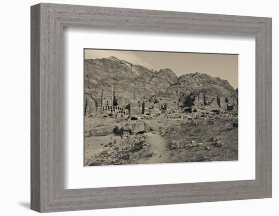 High angle view of Royal Tombs at Ancient Nabatean City of Petra, Wadi Musa, Ma'an Governorate,...-null-Framed Photographic Print