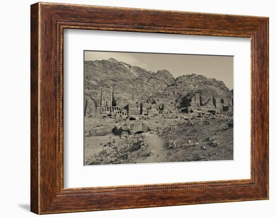 High angle view of Royal Tombs at Ancient Nabatean City of Petra, Wadi Musa, Ma'an Governorate,...-null-Framed Photographic Print