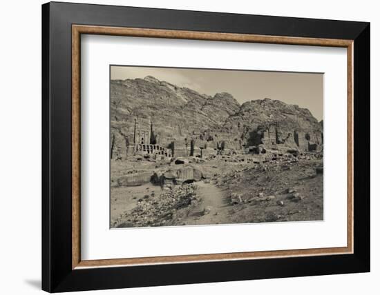 High angle view of Royal Tombs at Ancient Nabatean City of Petra, Wadi Musa, Ma'an Governorate,...-null-Framed Photographic Print