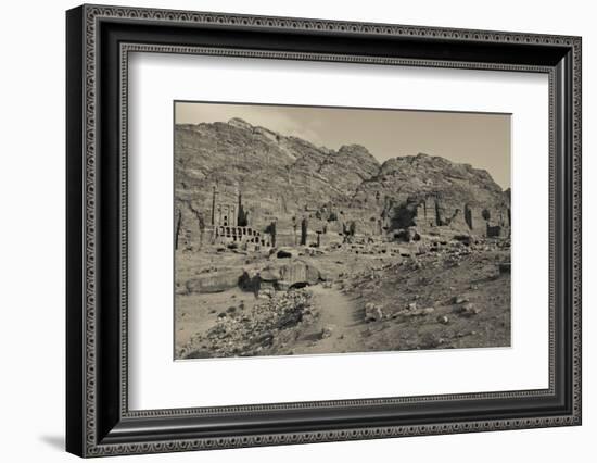 High angle view of Royal Tombs at Ancient Nabatean City of Petra, Wadi Musa, Ma'an Governorate,...-null-Framed Photographic Print