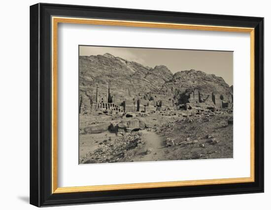 High angle view of Royal Tombs at Ancient Nabatean City of Petra, Wadi Musa, Ma'an Governorate,...-null-Framed Photographic Print