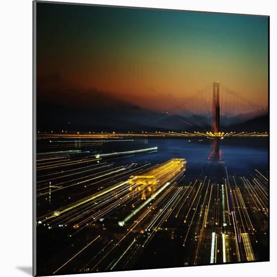 High Angle View Of San Francisco And The Golden Gate Bridge At Sunset With Streaks Of Light-Ron Koeberer-Mounted Photographic Print