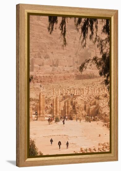 High angle view of tourists at Ancient Nabatean City of Petra, Wadi Musa, Ma'an Governorate, Jordan-null-Framed Premier Image Canvas