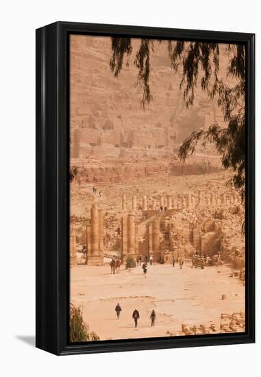 High angle view of tourists at Ancient Nabatean City of Petra, Wadi Musa, Ma'an Governorate, Jordan-null-Framed Premier Image Canvas