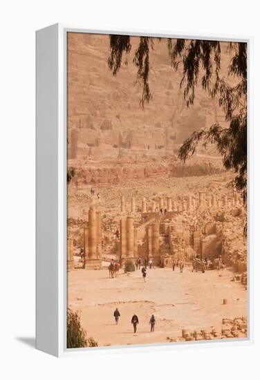 High angle view of tourists at Ancient Nabatean City of Petra, Wadi Musa, Ma'an Governorate, Jordan-null-Framed Premier Image Canvas