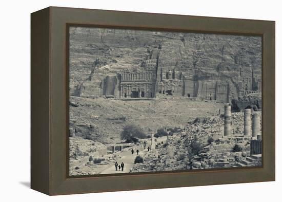 High angle view of tourists at Ancient Nabatean City of Petra, Wadi Musa, Ma'an Governorate, Jordan-null-Framed Premier Image Canvas