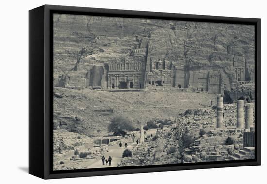 High angle view of tourists at Ancient Nabatean City of Petra, Wadi Musa, Ma'an Governorate, Jordan-null-Framed Premier Image Canvas