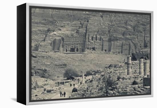High angle view of tourists at Ancient Nabatean City of Petra, Wadi Musa, Ma'an Governorate, Jordan-null-Framed Premier Image Canvas