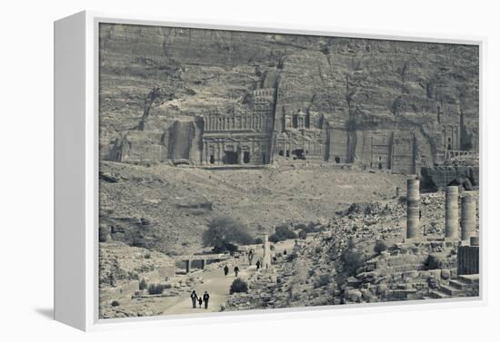 High angle view of tourists at Ancient Nabatean City of Petra, Wadi Musa, Ma'an Governorate, Jordan-null-Framed Premier Image Canvas