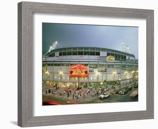 High Angle View of Tourists Outside a Baseball Stadium Opening Night, Wrigley Field, Chicago-null-Framed Photographic Print