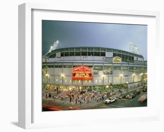 High Angle View of Tourists Outside a Baseball Stadium Opening Night, Wrigley Field, Chicago-null-Framed Photographic Print