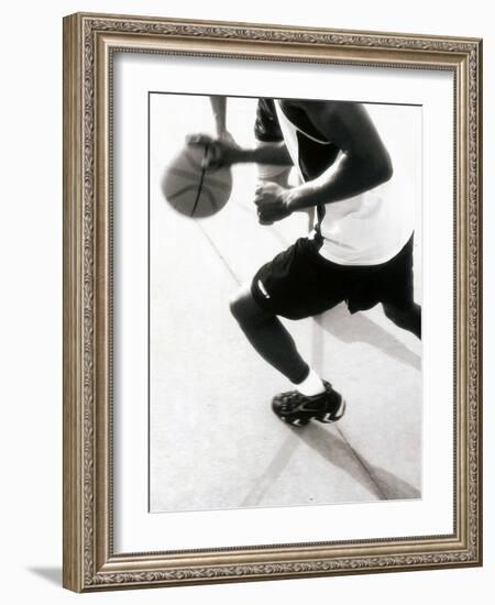 High Angle View of Two Mid Adult Men Playing Basketball-null-Framed Photographic Print