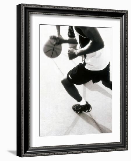 High Angle View of Two Mid Adult Men Playing Basketball-null-Framed Photographic Print