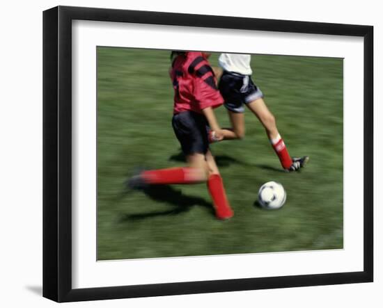 High Angle View of Two People Playing Soccer-null-Framed Photographic Print