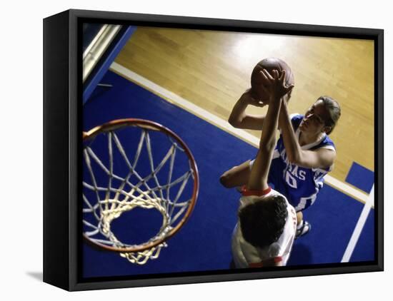 High Angle View of Two Young Women Playing Basketball-null-Framed Premier Image Canvas