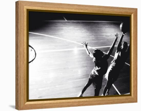 High Angle View of Two Young Women Playing Basketball-null-Framed Premier Image Canvas