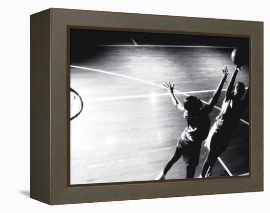 High Angle View of Two Young Women Playing Basketball-null-Framed Premier Image Canvas