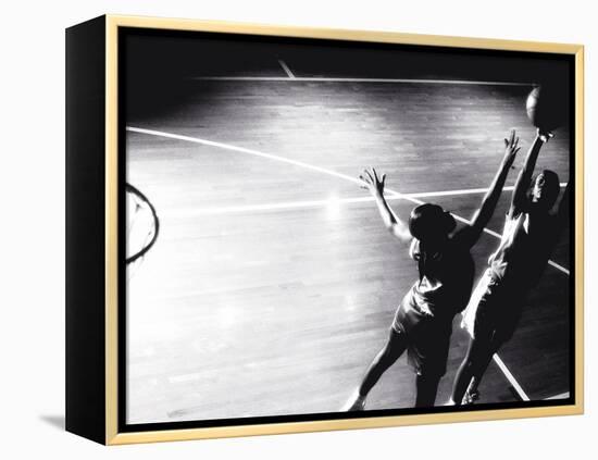 High Angle View of Two Young Women Playing Basketball-null-Framed Premier Image Canvas