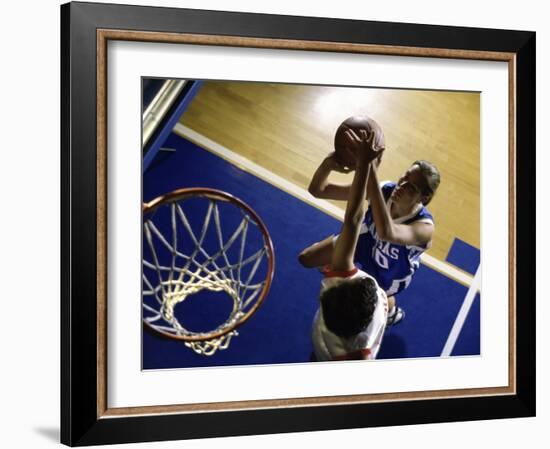 High Angle View of Two Young Women Playing Basketball-null-Framed Photographic Print