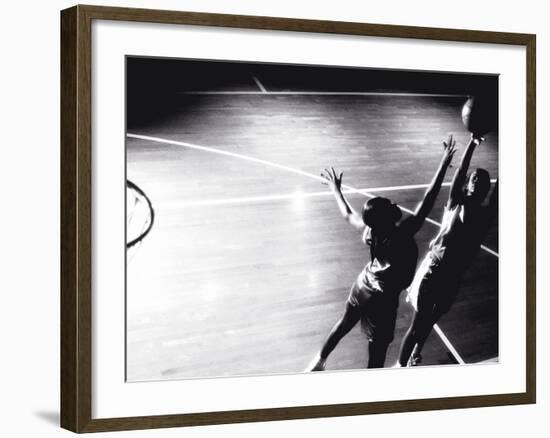 High Angle View of Two Young Women Playing Basketball-null-Framed Photographic Print