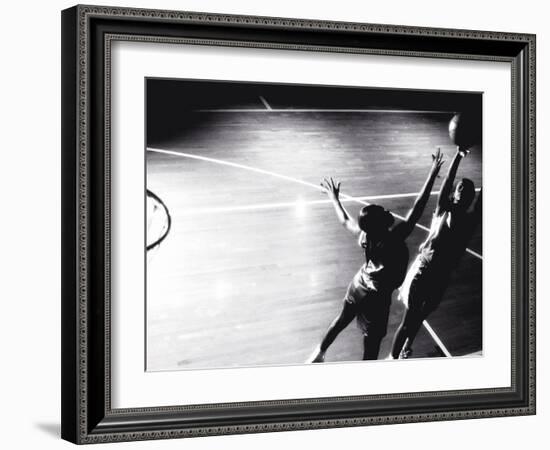 High Angle View of Two Young Women Playing Basketball-null-Framed Photographic Print